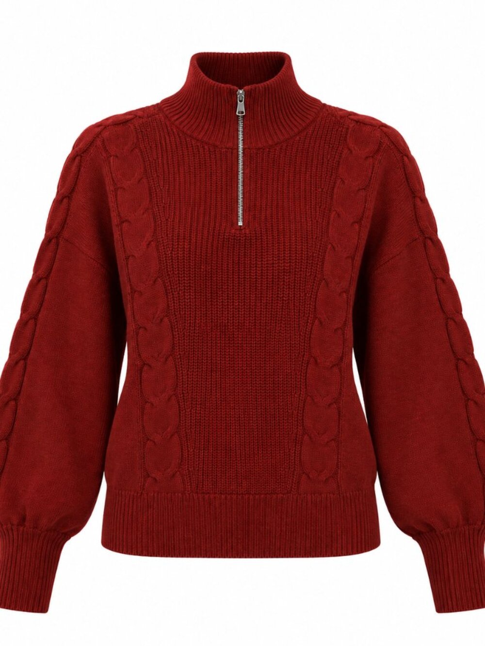 Wynne Layers Red Cotton Blend Cable Knit Half-Zip Sweater, Size 1X, Casual Chic